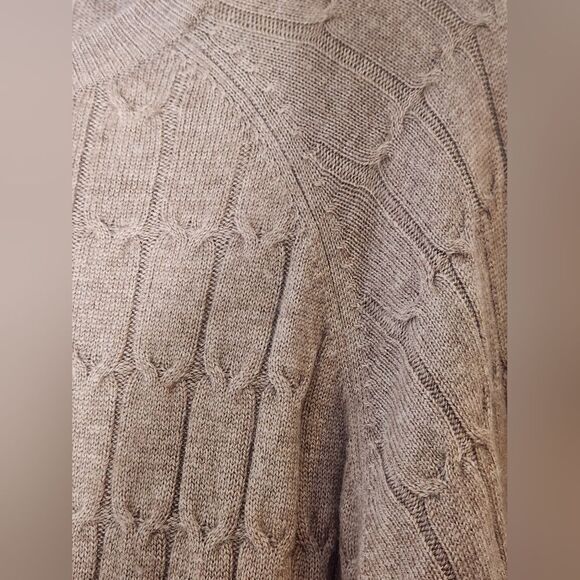 Impermeable L Tan Cable Knitted Lngslv MERINO WOOL SILK CASHMERE Men's Sweater - Picture 7 of 8